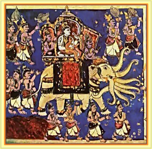 Indra marches against the Asuras